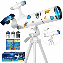 Teleskop, Teleskop für Kinder & Erwachsene Anfänger, 80mm Öffnung 500mm Astronomisches Refraktor Teleskope mit Telefon Adapter, Dekorative Aufkleber zum Thema Weltraum und Stativ Teleskop 80500 Weiß Angebot bei HelloDeals