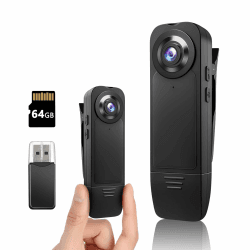 1080P Körperkamera mit 64GB-Karte, Body Cam mit Audio und Videoaufzeichnung, Nachtsicht POV Camera, Tragbare Taschenkamera für Vlogging, Reisen, Sicherheit und Arbeit, Schwarz Angebot bei HelloDeals