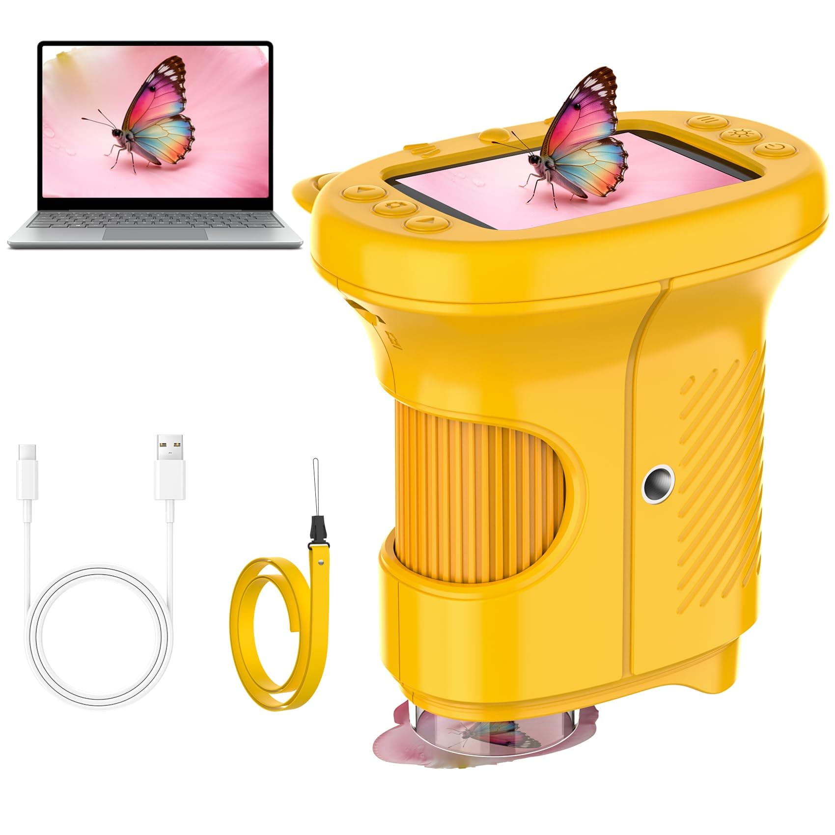 Handmikroskop für Kinder, 1000X Zoom Digitales USB-Mikroskope mit 2,4-Zoll-IPS-Bildschirm, Tragbare Mini Digitalmikroskop mit 8 LEDs für Kindergeburtstage, Weihnachten und ab 3 Jahren (Gelb) Angebot bei HelloDeals