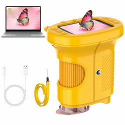 Handmikroskop für Kinder, 1000X Zoom Digitales USB-Mikroskope mit 2,4-Zoll-IPS-Bildschirm, Tragbare Mini Digitalmikroskop mit 8 LEDs für Kindergeburtstage, Weihnachten und ab 3 Jahren (Gelb) Angebot bei HelloDeals
