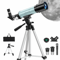 Teleskop Astronomie für Kinder Erwachsene Telescope 50mm Aperture 360mm Linsenteleskop Tragbares Reiseteleskop für Anfänger mit Stativ Rucksack Blau Angebot bei HelloDeals