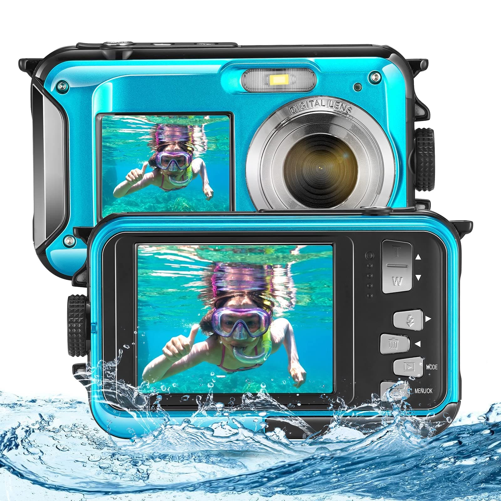 Unterwasserkamera, Aomdom wasserdichte Digitalkamera FHD 2,7K 24MP Autofokus Kamera wasserdichte, 16X Digitalzoom, Anti-Shake Aufhelllicht und Mikrofon für Kinder, Schwimmen und Urlaub Angebot bei HelloDeals