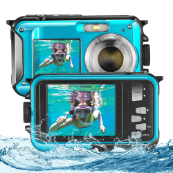 Unterwasserkamera, Aomdom wasserdichte Digitalkamera FHD 2,7K 24MP Autofokus Kamera wasserdichte, 16X Digitalzoom, Anti-Shake Aufhelllicht und Mikrofon für Kinder, Schwimmen und Urlaub Angebot bei HelloDeals