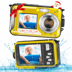 wasserdichte Digitalkamera, 2.7K HD 48MP Unterwasserkamera mit Dualem Display 3M Tauchkamera für Schwimmen, Anti-Shake 16X Digitaler Zoom, Gelb yellow Angebot bei HelloDeals