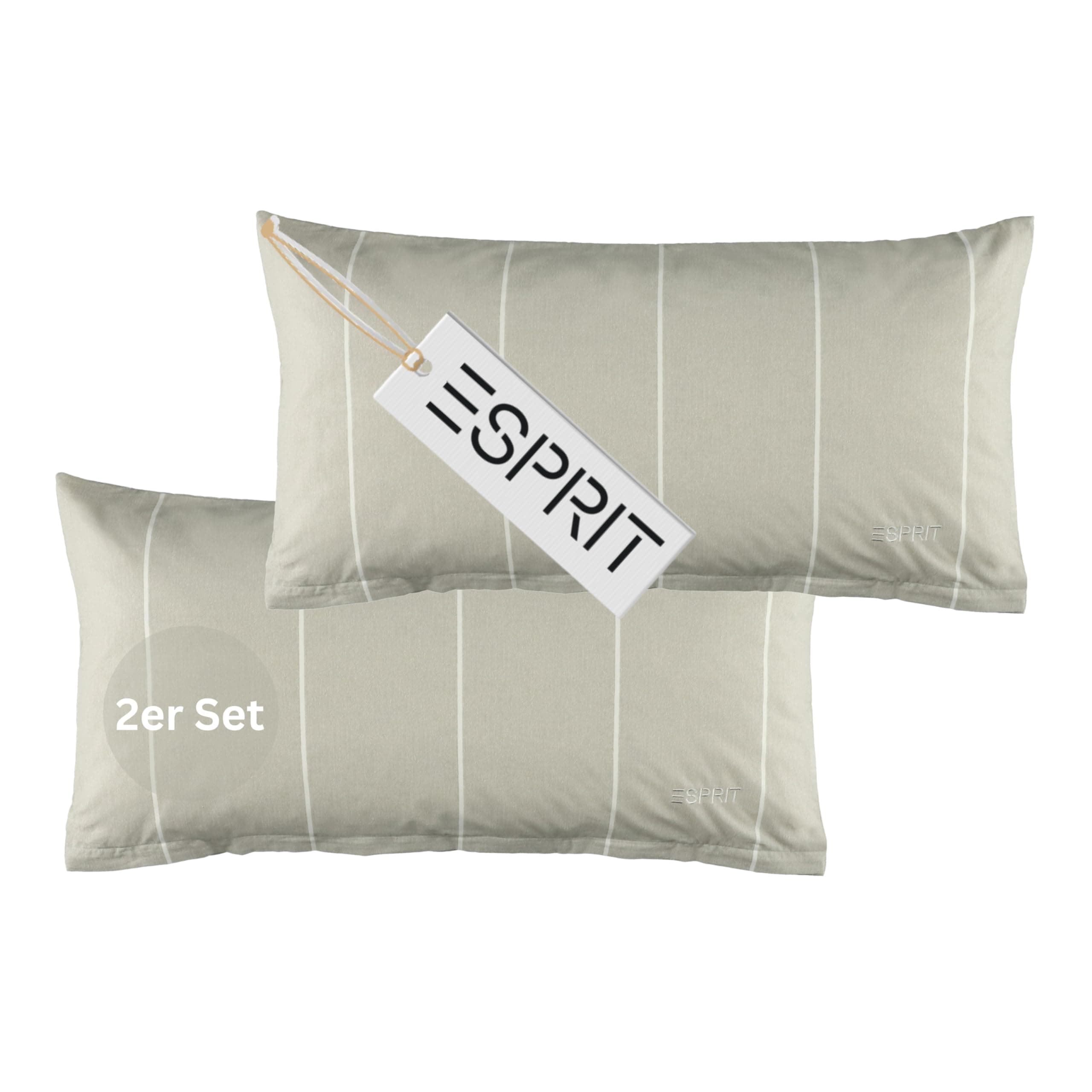 Esprit Home 2er Set Premium Kopfkissenbezug 40x80 Baumwolle - Grau - 2teilig - Kopfkissenbezüge mit Esprit-Logo gestickt - Doubleface - farblich passend zur Bettwäsche mit Reißverschluss 40 x 80 cm 2er Pack Grau Angebot bei HelloDeals