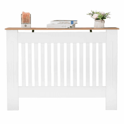 LEADZM Heizkörperverkleidung Heizungsverkleidung Heizkörperabdeckung Heizkörper Radiator Abdeckung Lamellen-Design MDF Weiß (112 x 19 x 81.5CM) 106x17x80,5cm Weiß&natürliche Angebot bei HelloDeals