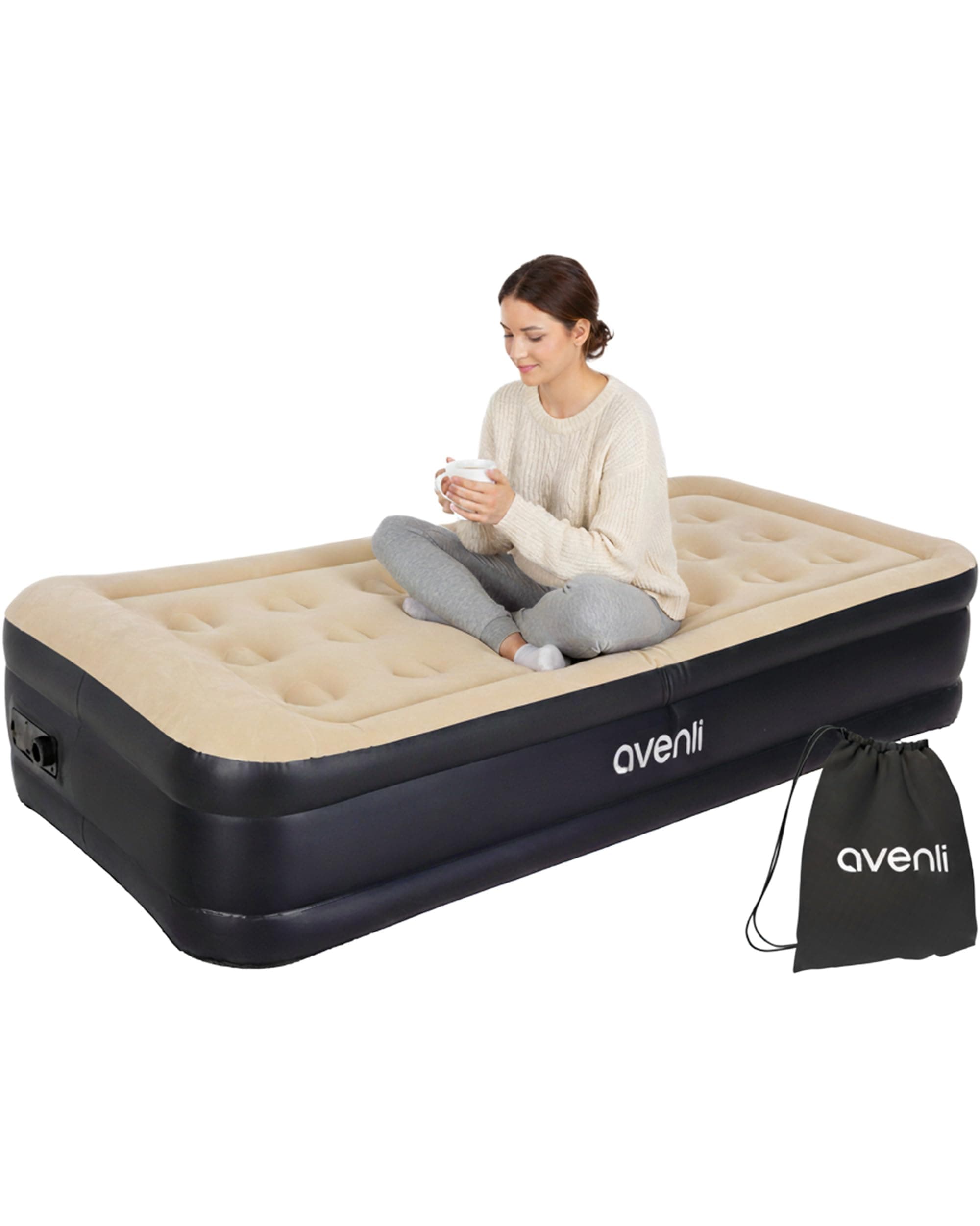 AVENLI Luftmatratze Luftbett selbstaufblasend für 1 Person 196x97x47cm aufblasbare Matratze Gästebett mit integrierter Pumpe extra hohe Liegefläche beflockte Oberfläche für Camping & Zuhause Angebot bei HelloDeals