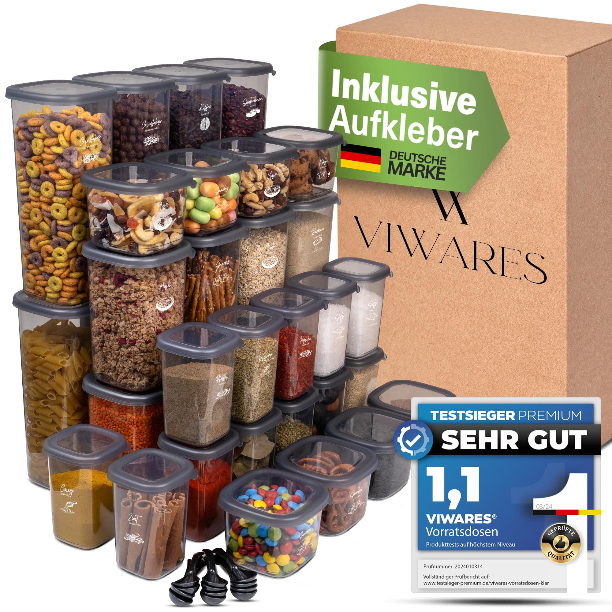 Vorratsdosen mit Deckel luftdicht - 36er Vorratsbehälter Set - Luftdichte Vorratsdosen für Gewürze Müsli Mehl Aufbewahrung Küche - Praktische Aufbewahrungsbox Küche für Lebensmittel Peggy 36er Set Angebot bei HelloDeals