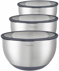 Edelstahl Schüssel mit GLAS-Deckel [3er Set] 1l + 2.5l + 4.5l | Rührschüssel, Salatschüssel, Schüsselset, | rutschfest | stapelbar | Spülmaschinenfest Angebot bei HelloDeals