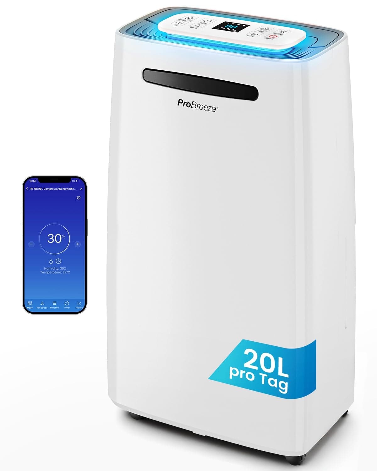 Pro Breeze® 20L/Tag smarter luftentfeuchter elektrisch mit digitalem Feuchtigkeitsanzeiger Schlafmodus Dauerbetrieb Wäschetrocknung und 24h-Timer – Ideal gegen Feuchtigkeit und Kondensation 20L - 30 m² - Smart App Angebot bei HelloDeals