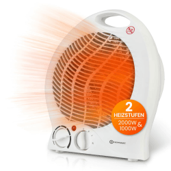 Heizlüfter energiesparend 2000 Watt - Schnellheizer mit ENERGIESPARSTUFE und Tragegriff - Elektroheizung mit Thermostat und 2 Strom Heizstufen I 2in1 Kühlfunktion I 22x29x13 cm (weiß) Angebot bei HelloDeals