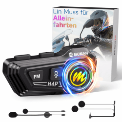 Motorrad Helm Headset, Moman RS-H4P Motorradhelm Kopfhörer BT5.1 mit Hi-Fi LautsprechernDoppelte Geräuschreduzierung【Neues Upgrade】 RGB/FM/Freisprechen/AI-Sprachsteuerung Kopfhörer für Einzelfahrer 1 Pack Headset Blau Angebot bei HelloDeals