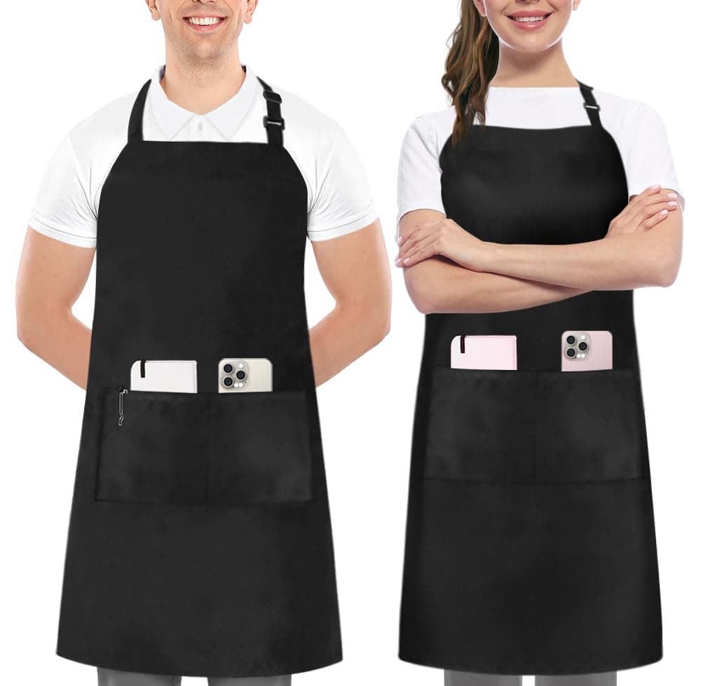 Utopia Kitchen 2er Pack Unisex Grillschürze mit geräumigen Taschen Verstellbare Latzschürzen für Männer und Frauen ideal für Köche Kochen Grillen und Backen Schwarz Angebot bei HelloDeals