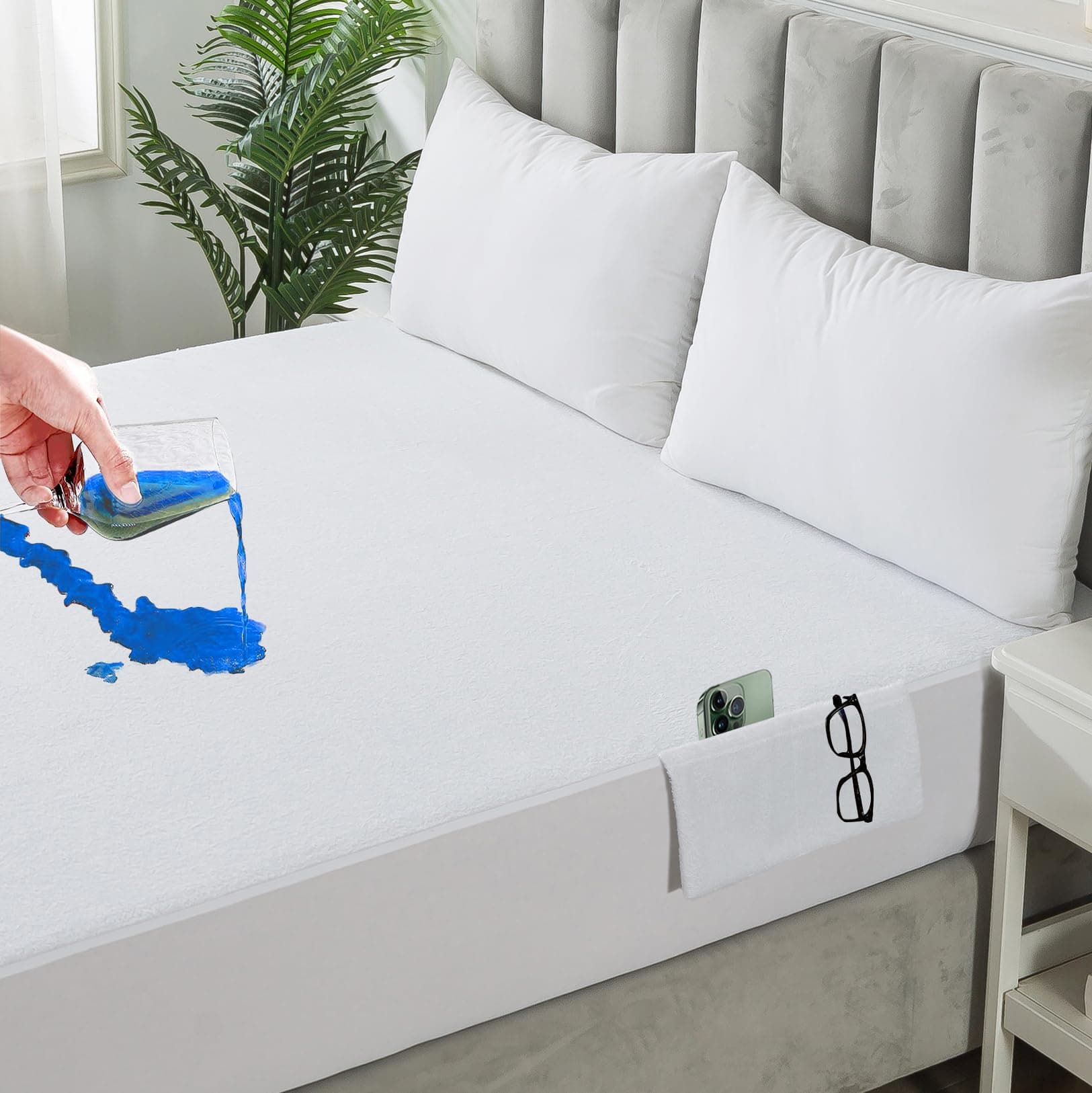 Matratzenschoner, wasserdicht, 160 x 200 cm, Höhe 30 cm, Spannbettlaken, hypoallergen, sehr atmungsaktiv, Schutz gegen Milben und Bakterien 160 x 200 cm Weiß Angebot bei HelloDeals