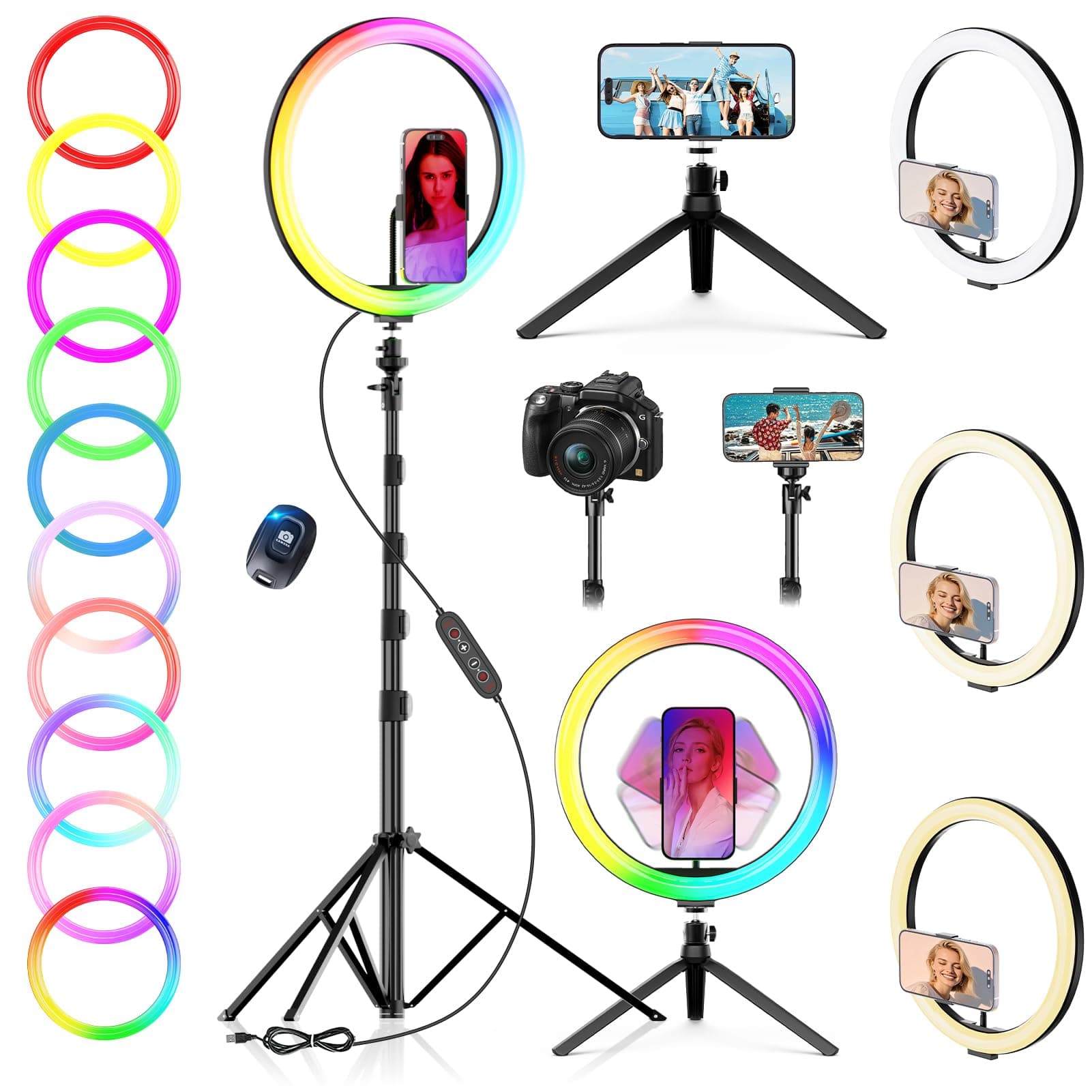 PEYOU 12"/186 cm Selfie Ringlicht mit Stativ Handy,【3-in-1】 Ring Light mit（Tischstativ） 48 RGB-Modi,Dimmbare Handy Stativ mit Ringlicht,stativ für Smartphone für Tiktok YouTube Makeup Fotografie 12inch Angebot bei HelloDeals