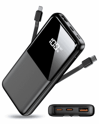 26800mAh Power Bank, USB C Schnellladung Tragbares Ladegerät mit 3 Anschlüssen & 2 integrierten Kabeln, Powerbank Externer Akku Kompatibel mit iPhone 16 15 14 13 Samsung Galaxy, Schwarz 26800mAh Schwarz Angebot bei HelloDeals
