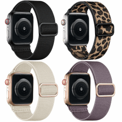 4 Pack Loop Armband Kompatibel mit Apple Watch Armband 40mm 41mm 38mm 42mm, Geflochten Nylon Band für iWatch SE Series 11 10 9 8 7 6 5 4 3 2 1 SE 3, Schwarz/Leopard/Beige/Rauch Violett Schwarz/Leopard/Beige/Rauch Violett 42mm(Series 10 11)/41mm/40mm/38mm Angebot bei HelloDeals