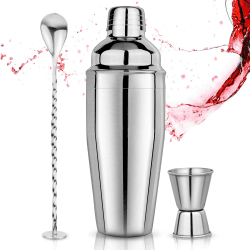Cocktail Shaker Set 750ml Cocktailshaker Martini Shaker mit eingebautem Sieb - Professionelles Edelstahl Barkeeper Set inkl Messbecher, Bar-Löffel - Für Martini, Margarita & Mixgetränke, Silber Angebot bei HelloDeals