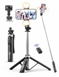 135CM Selfie Stick mit 2 Fülllicht, All-in-1 Handy Stativ mit Abnehmbarer Fernbedienung, 360° Drehbarer Tragbar Stativ Handyhalterung Stabil Selfie Stange Kompatibel mit iPhone/Samsung/Android Schwarz Angebot bei HelloDeals