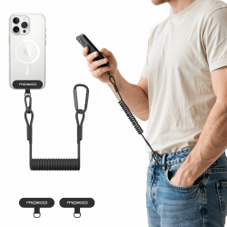 MoKo Phone Lanyard Tether mit Patch, Anti-Diebstahl Handygurt mit Karabiner, Universal Stretchy Tropfschutz Handy Lanyard für Outdoor Wandern Klettern Angeln, passend für meisten Smartphones, Schwarz Angebot bei HelloDeals