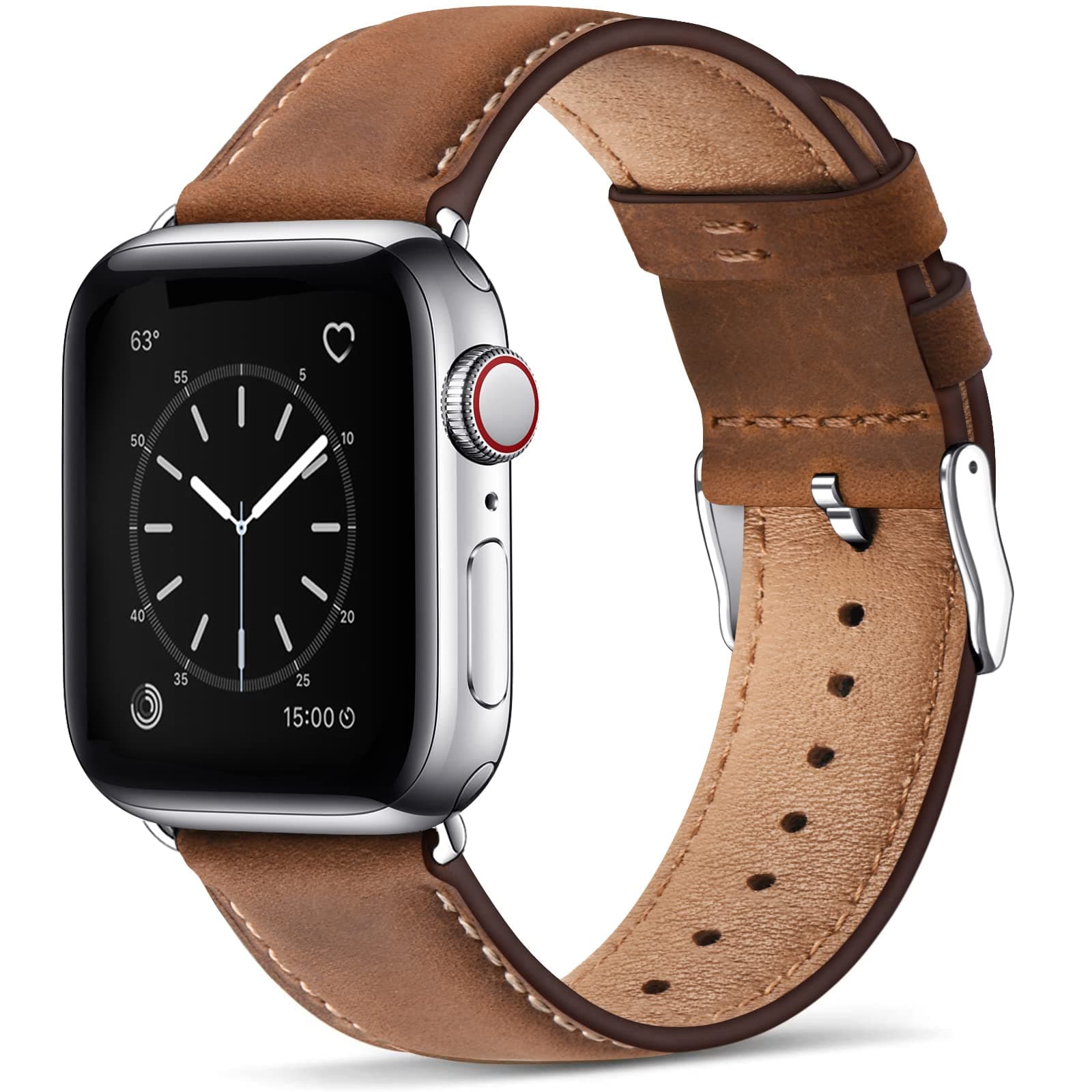 WFEAGL Lederarmband Kompatibel Apple Watch Armband 49mm 44mm 45mm 42mm(Series 3/2/1) 46mm(Series 11 10),Echtes Lederband Ersatzarmband für Herren Damen für iWatch Series Ultra SE 11 10 9 8 7 6 5 4 42mm(Series 1 2 3) 44mm 45mm 46mm 49mm Retro Braun/Silber Angebot bei HelloDeals