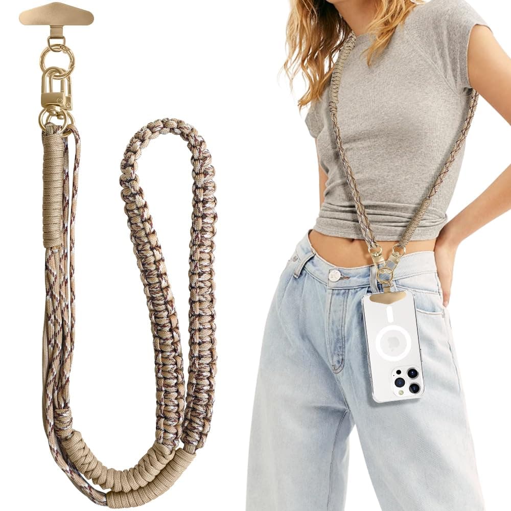 UnnFiko Handykette Universal zum Umhängen mit 1 Stück Universelles Metals Patch,Einstellbar und Abnehmbar Handyband mit jeder Handyhülle，Braun（Telefonhülle Nicht enthalten） Dünnes Seil Braun&grau Angebot bei HelloDeals