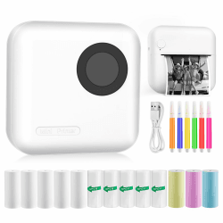 GuKKK Mini Drucker, Mobiler Fotodrucker, Tragbarer Mini Fotodrucker, Wireless Fotodrucker Thermodrucker, Smartphone Bluetooth Drucker, für Lernhilfe,Lernnotizen, Journal, Notizen, Journal (Weiß) Angebot bei HelloDeals