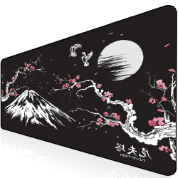 Nyfter - 3XL Gaming Mauspad Sakura Schwarz 1200 x 600mm Premium Fuji Mousepad Size Groß vernähte Kanten langlebig mit high-end Glide und Anti-Rutsch Speed Gaming Mauspad Sakura-Black Angebot bei HelloDeals