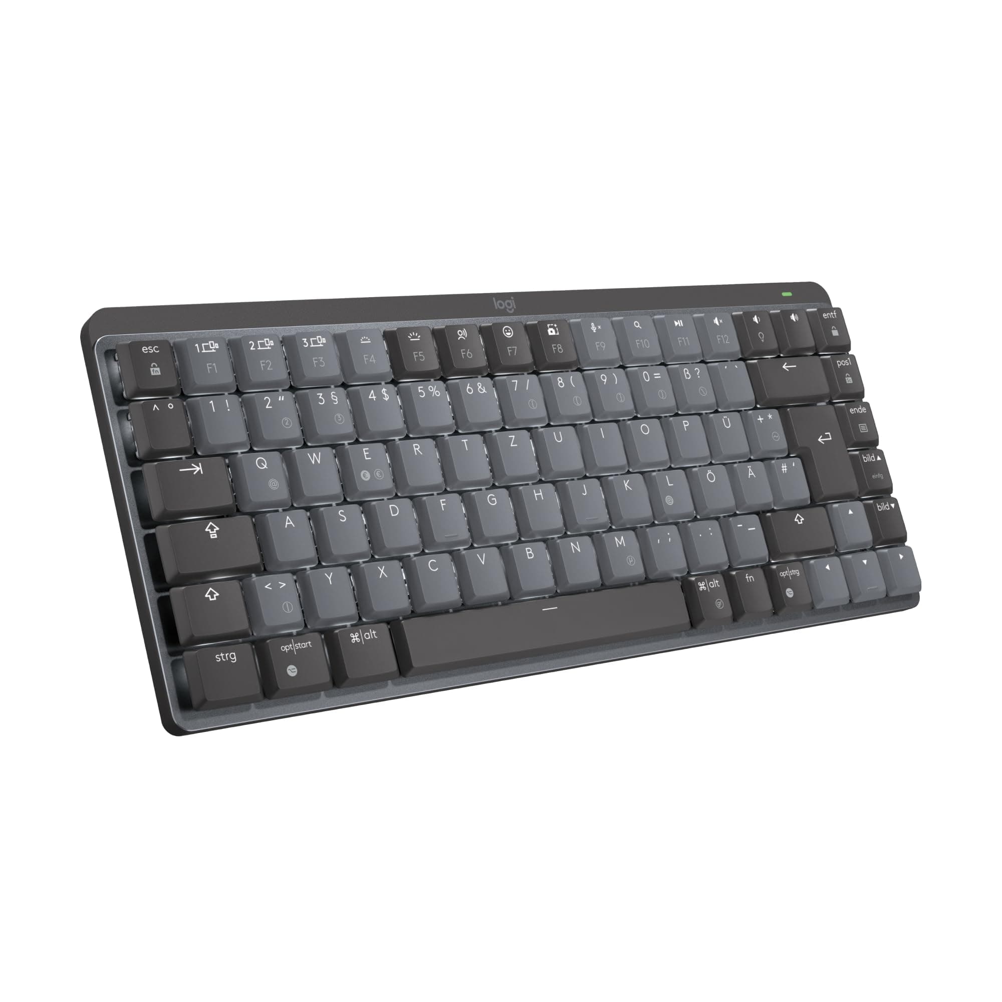 Logitech MX Mechanische kabellose Mini-Tastatur mit Beleuchtung, Taktile leise Tasten, Hintergrundbeleuchtung, Bluetooth, USB-C, macOS, Windows, Linux, iOS, Android, Metall, Deutsches QWERTZ - Graphit Angebot bei HelloDeals
