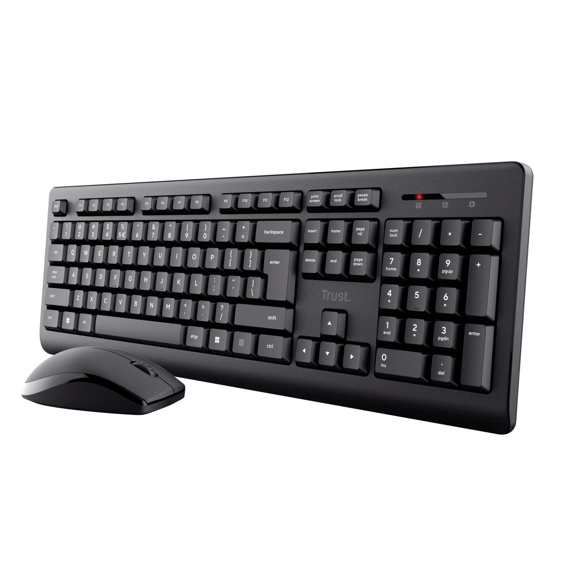 Trust Primo Tastatur Maus Set Kabellos Deutsches QWERTZ Layout, Flachen Tasten, Spritzwassergeschützt, Beidhändig Funkmaus, EIN USB-Empfänger, Kabellose Tastatur für PC Computer Laptop Mac Kabellos Schwarz Angebot bei HelloDeals