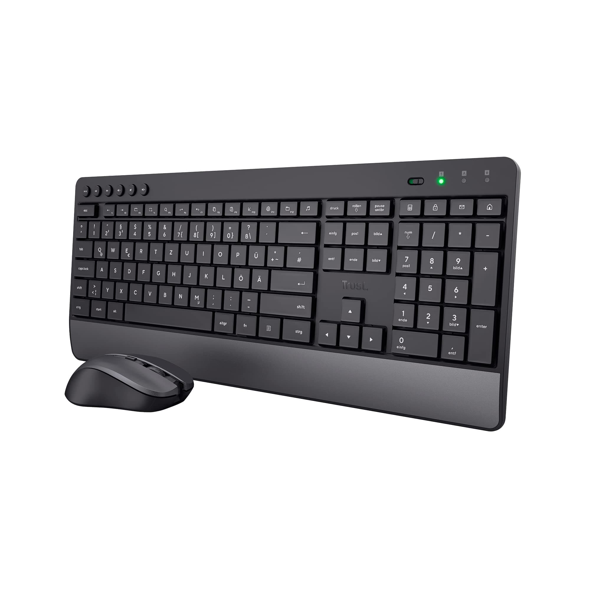 Trust Trezo Tastatur Maus Set Kabellos, Qwertz-Layout, Nachhaltiges Design, Kabellose mit Funkmaus, Leise und Ergonomische Combo, 48 Monaten Batterielaufzeit, PC, Laptop, Schwarz, 2.4 GHz Angebot bei HelloDeals