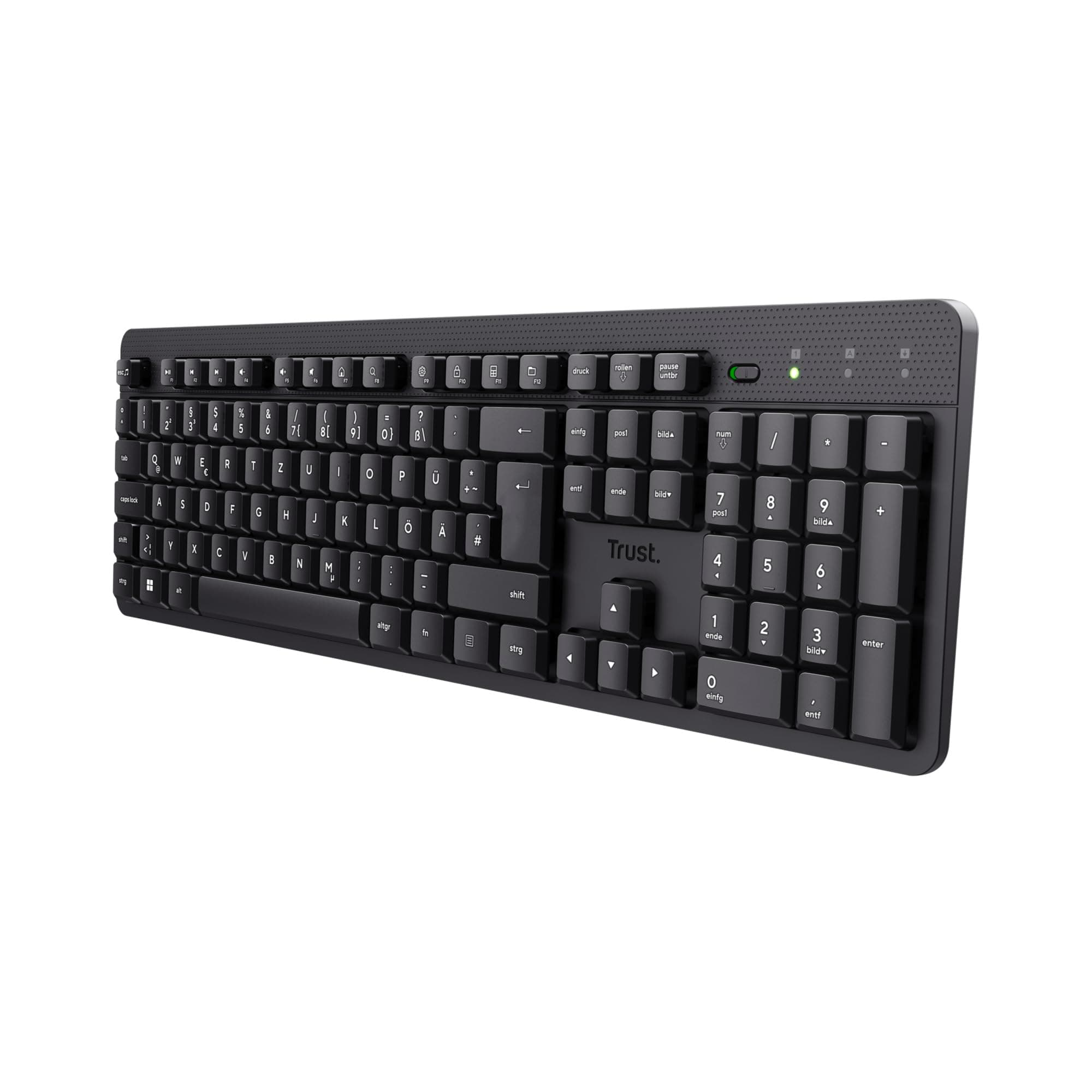 Trust ODY II Leise Tastatur Kabellos Deutsches QWERTZ Layout, Flachen Tasten, Funktastatur Spritzwassergeschützt, RF 2.4GHz USB-Empfänger, Wireless Keyboard PC Laptop Computer Mac - Schwarz Angebot bei HelloDeals