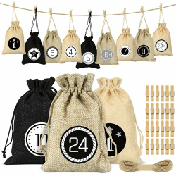 Adventskalender zum Befüllen Säckchen, 24 Weihnachtskalender Stoffbeutel, Adventskalender Säckchen Wiederverwendbar, Weihnachtskalender Jutesäckchen, Adventskalender Stoffsäckchen Schwarz Angebot bei HelloDeals