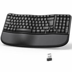 OMOTON kabellose ergonomische Tastatur – Wave Keys, 2.4G-USB verbindung, Wireless Keyboard für Windows,PC Tastatur mit Handballenauflage, natürliches Tippgefühl, deutsches QWERTZ-Layout, Schwarz Angebot bei HelloDeals