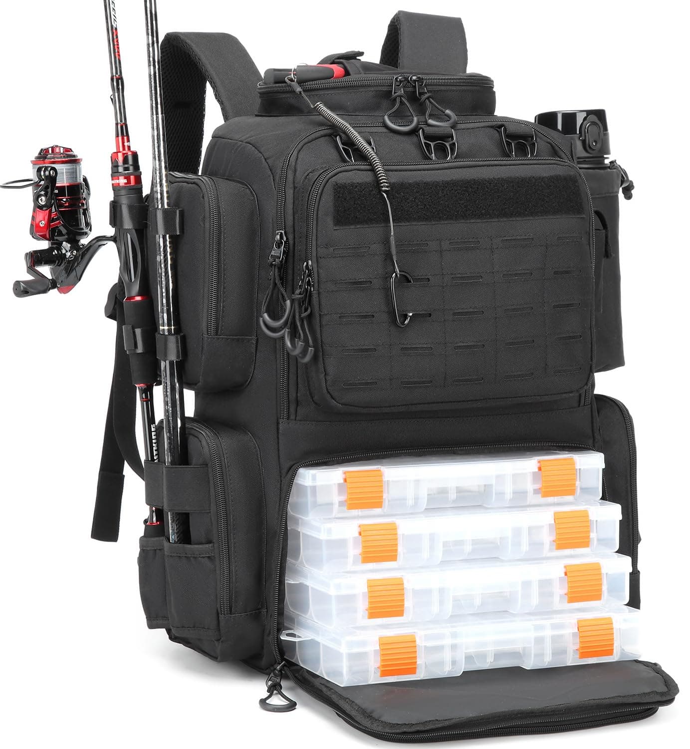 50L Angelrucksack mit 4 Boxen & Rutenhaltern Angeltasche wasserabweisend Angel Rucksack für Angelausrüstung Schwarz mit 4 Boxen Angebot bei HelloDeals