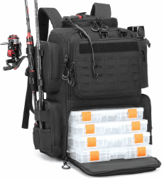 50L Angelrucksack mit 4 Boxen & Rutenhaltern Angeltasche wasserabweisend Angel Rucksack für Angelausrüstung Schwarz mit 4 Boxen Angebot bei HelloDeals