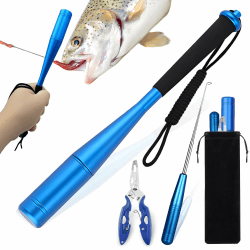 Fischtöter Angelzange 3-teiliges Angelzubehör Hakenlöser Fischbetäuber Set Aluminium Fisch Totschläger Angeln Zange Disgorger Forelle Angel Werkzeug mit Tasche (Blau) 3 Set Blau Angebot bei HelloDeals