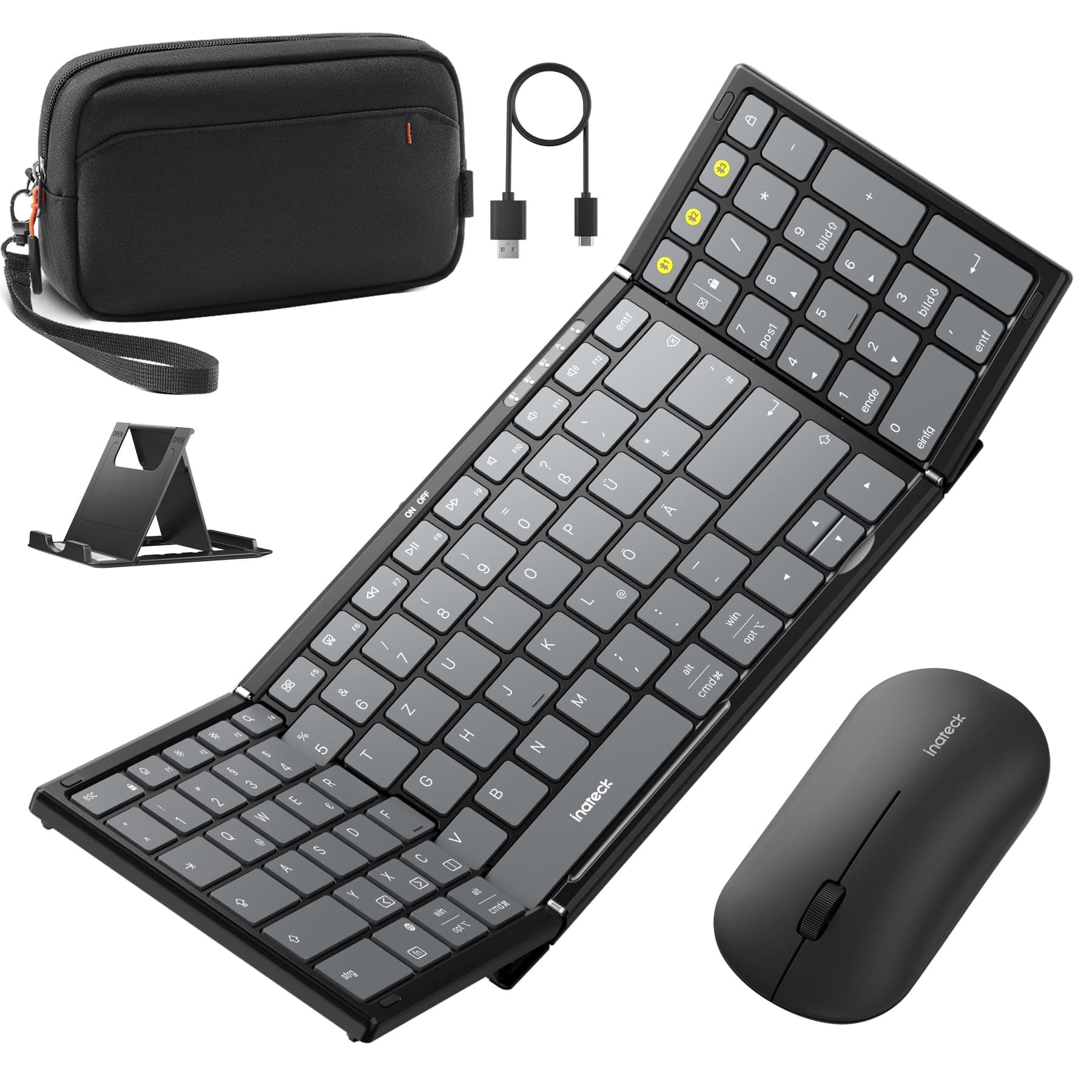 Inateck Faltbare Tastatur Maus Set Kabellos,Klappbare Tastatur mit Ziffernblock mit 3 Kanälen,mit Ständer und Zubehör Tasche,für iPad iPhone Mac Android Windows,Nomad N0158 Angebot bei HelloDeals