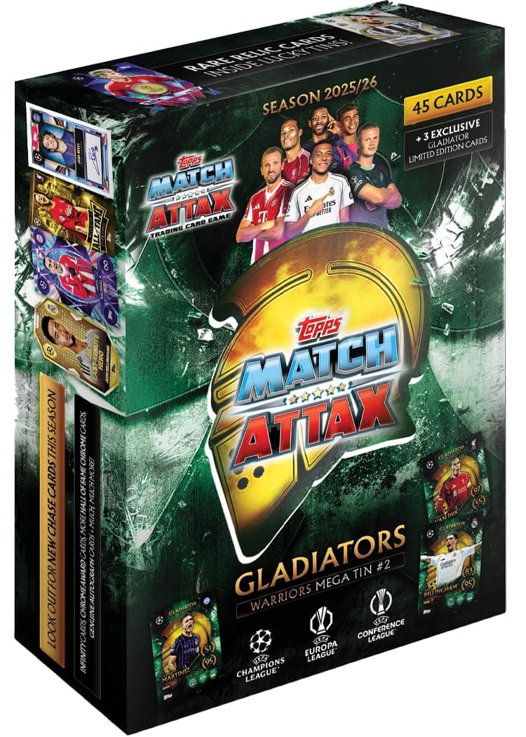Topps UCC Match Attax 2025/26 - Mega Tin - Warriors - enthält 45 Match Attax Karten plus 3 exklusive Gladiators LE-Karten Angebot bei HelloDeals