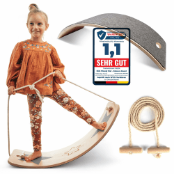Kids Woody Star® Balance Board Kinder Holz 80x30cm [EXTRA Seil+Filz+Anti-Rutsch] Montessori Spielzeug ab 3 Jahre | Wackelbrett Balancierbrett | Balancieren Kinder Holzspielzeug | Balance-Board Angebot bei HelloDeals