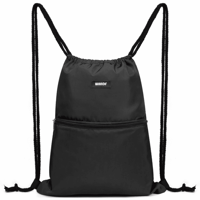 WANDF Rucksack mit Kordelzug Turnbeutel Sportbeutel Gym Bag Mit Aussentasche Verstellbar Tunnelzug Gymsack für Damen Herren Kinder mit Innentasche 11 Liter für Sport und Reisen A - Schwarz Angebot bei HelloDeals
