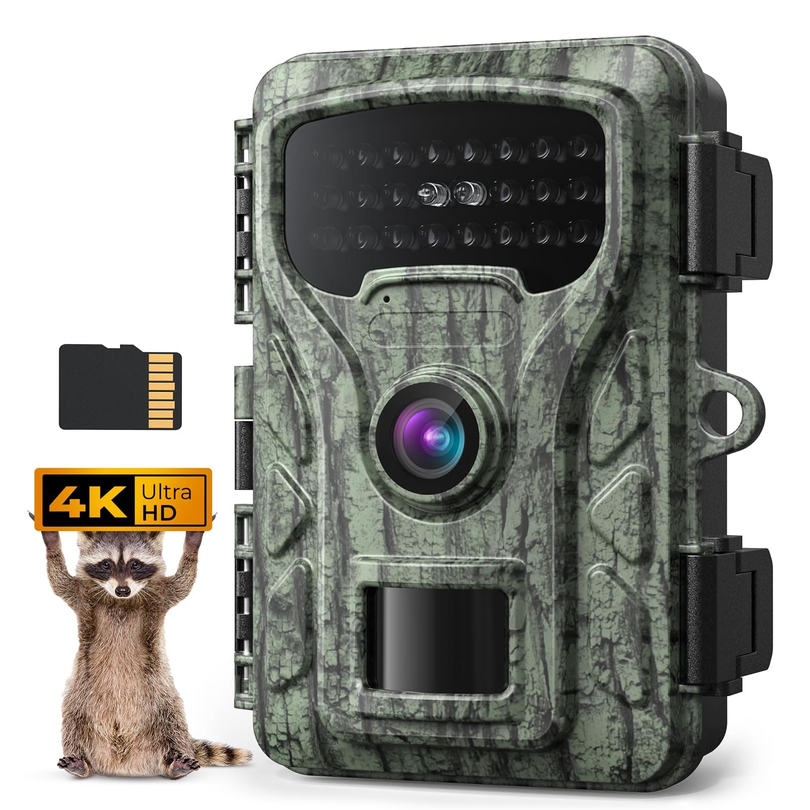 4K 48MP Wildkamera, Wildtierkamera mit Nachtsicht Bewegungsmelder ohne WLAN mit 2-Zoll-LCD-Bildschirm, 64GB SD-Karte, IP66, Loop-Aufzeichnung zur Beobachtung von Rehen und Anderen Wildtieren Angebot bei HelloDeals