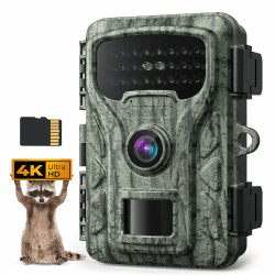 4K 48MP Wildkamera, Wildtierkamera mit Nachtsicht Bewegungsmelder ohne WLAN mit 2-Zoll-LCD-Bildschirm, 64GB SD-Karte, IP66, Loop-Aufzeichnung zur Beobachtung von Rehen und Anderen Wildtieren Angebot bei HelloDeals