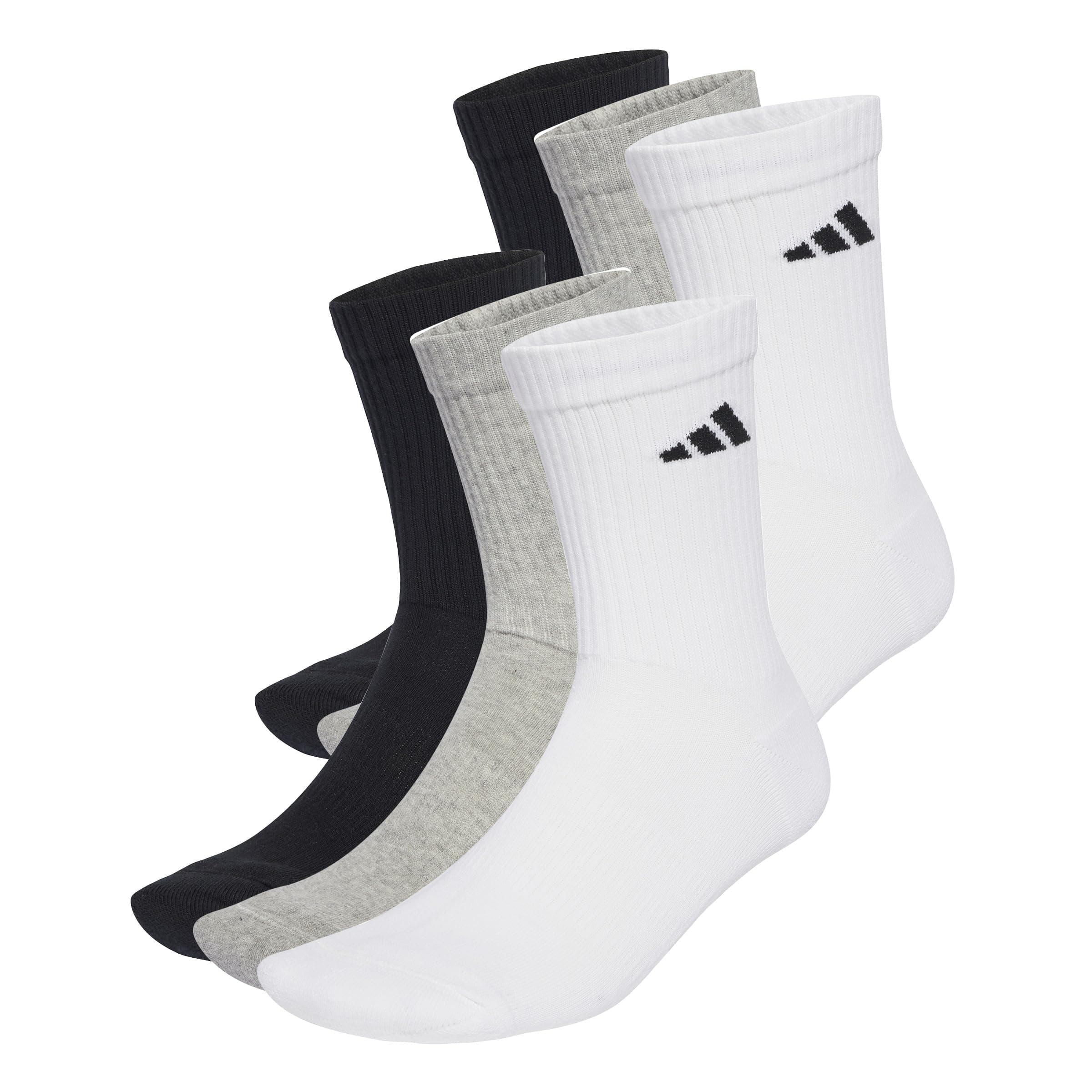 adidas Unisex CUSHIONED CREW SOCKS 6 PAIR PACK 43-45 White / Medium Grey Heather / Black Angebot bei HelloDeals