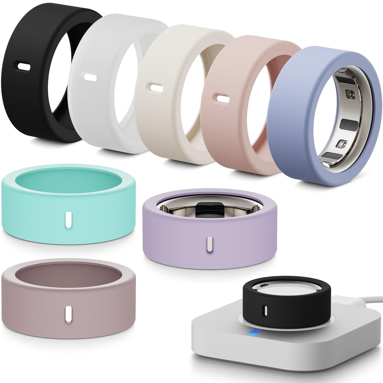 [8 Stück] Smart Ring Protector für Oura Ring Gen 4/4 Ceramic/Gen 3/Ultrahuman Ring, Anti-Sturz Elastische Silikon Cover Schutzhülle Zubehör für Oura Ring (M für 8/9/10/11) M：8/9/10/11 Schw+Klar+Pola+Sandrosa+Dublau+Grün+GrauVi+Hellvi Angebot bei HelloDeals