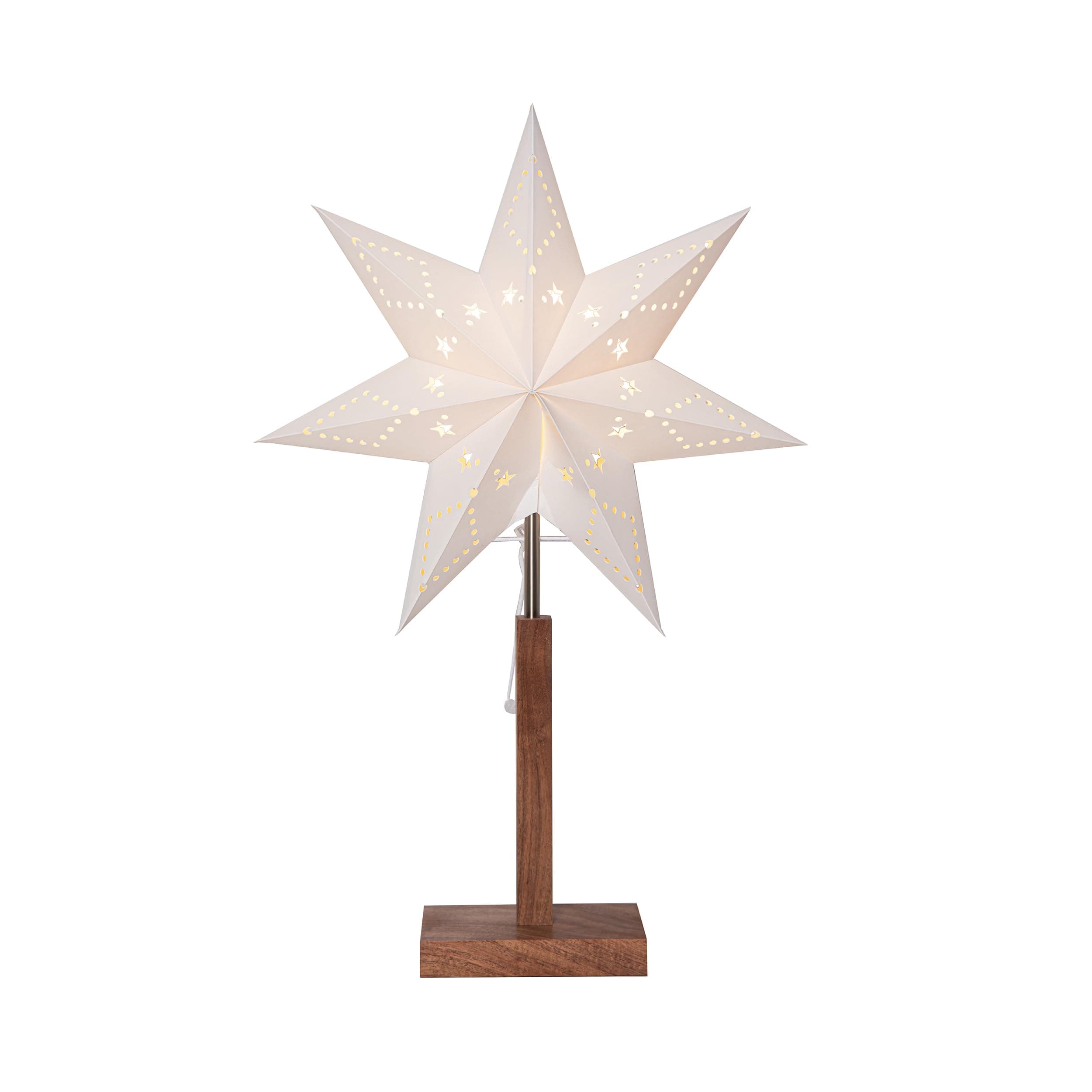 EGLO Tischlampe mit Weihnachtsstern, Dekostern beleuchtet aus Papier mit Holz-Sockel, 3D Fenster-Leuchtstern stehend in weiß mit Kabel, E14 Höhe 55 cm Single Angebot bei HelloDeals
