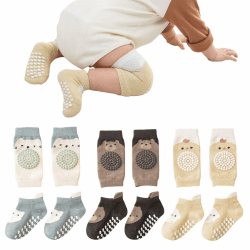 Baby Krabbeln Set: 3 Paar Knieschoner & Socken mit Anti Rutsch Gummipunkte für Kleinkinder 0-12 Monate Angebot bei HelloDeals