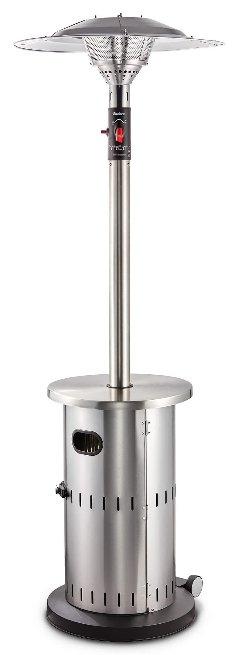 Enders® Terrassenheizer Solid Eco Green, Heizpilz mit stufenloser Regulierung, ECO-Brenner, höhenverstellbar, Transporträder, Umkippsicherung, 6kW, #5802, Edelstahlfarben Angebot bei HelloDeals