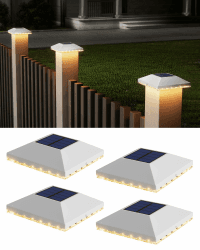 JACKYLED Solar Pfostenkappe 7x7 8x8 9x9 10x10, Solar Pfostenkappen IP65 Wasserdichte für Zaunpfosten für Hölzerne Pfosten Plattform, Garten, Weiß,4 Stück Angebot bei HelloDeals