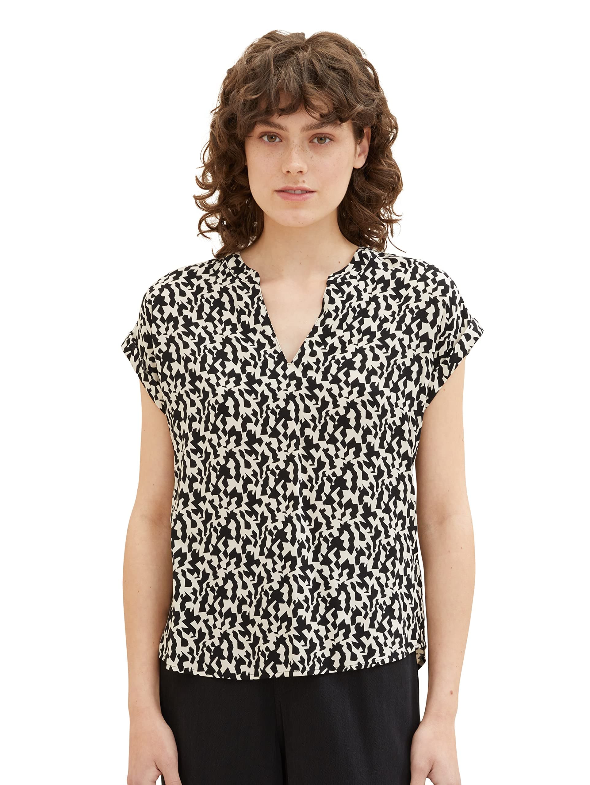 TOM TAILOR Damen Basic Bluse 38 32148 - Black Small Abstract Design Angebot bei HelloDeals